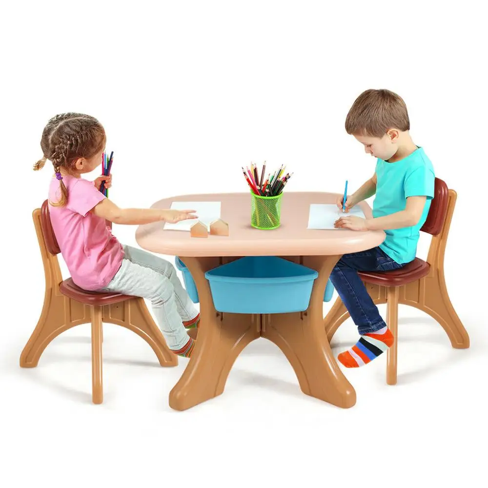 Children Kids Activity Table & Chair Set Play Furniture W/Storage Indoor/Garden