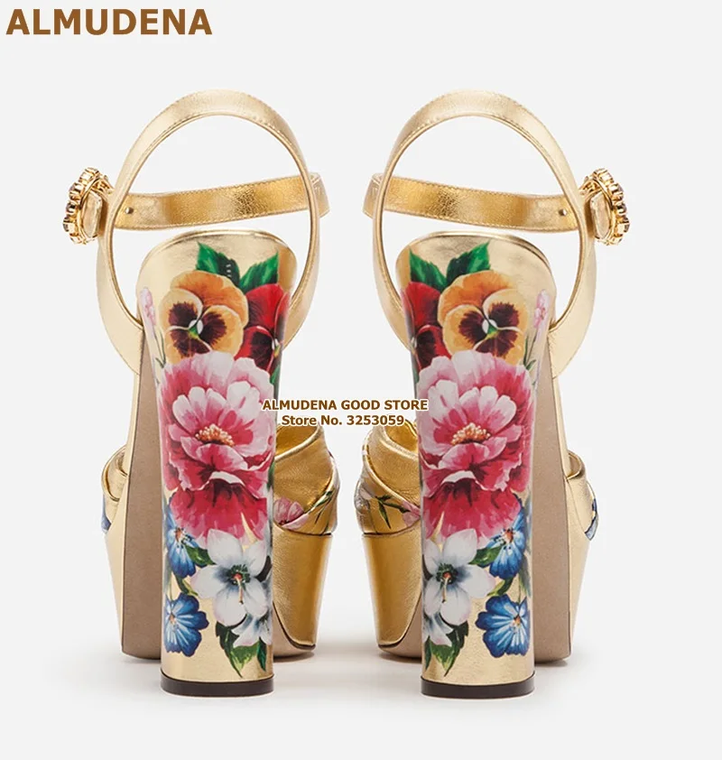 ALMUDENA/Босоножки на платформе, Украшенные бусинами, на массивном каблуке, украшенные стразами; свадебные туфли-лодочки в стиле ретро, синего, золотого цвета, украшенные стразами