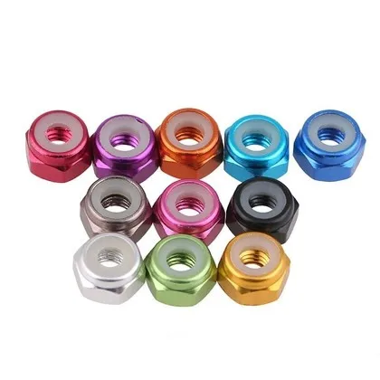 

50pcs M2 M3 M4 M5 Aluminum Alloy Nylon Insert Lock Nuts Self-Locking Nuts Multi-color anodized for RC Model Parts