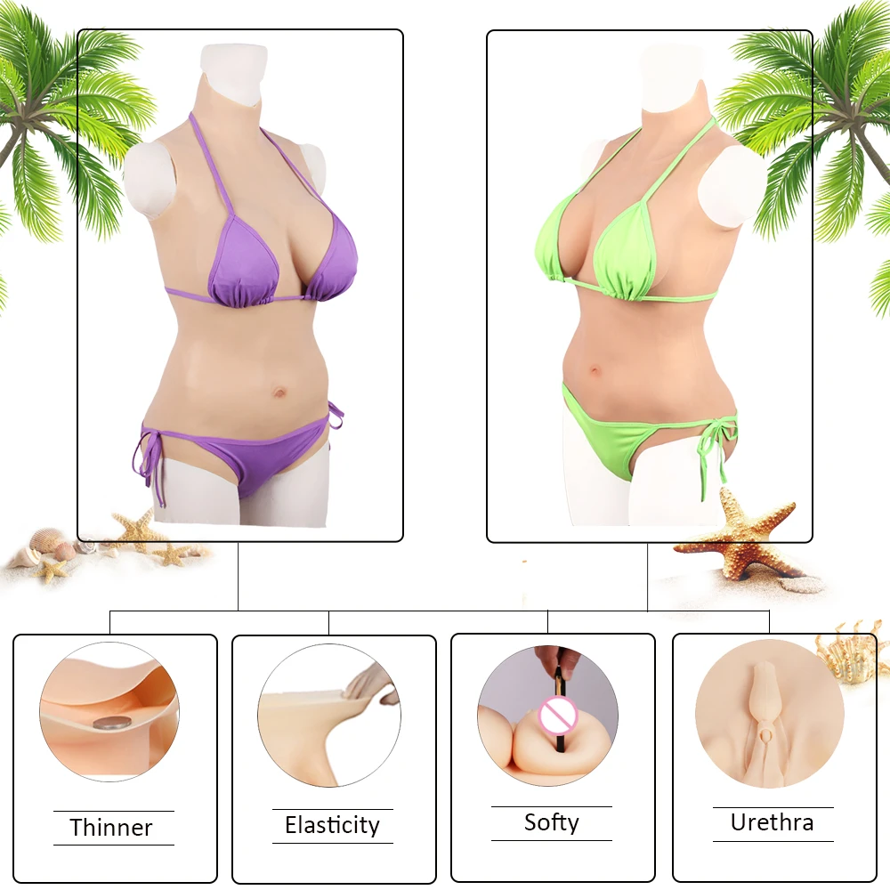 Realistic Crossdresser Silicone Breasts Bodysuit Fake Breast Forms Triangular Vagina False Boobs D Cup Crossdress 3G |