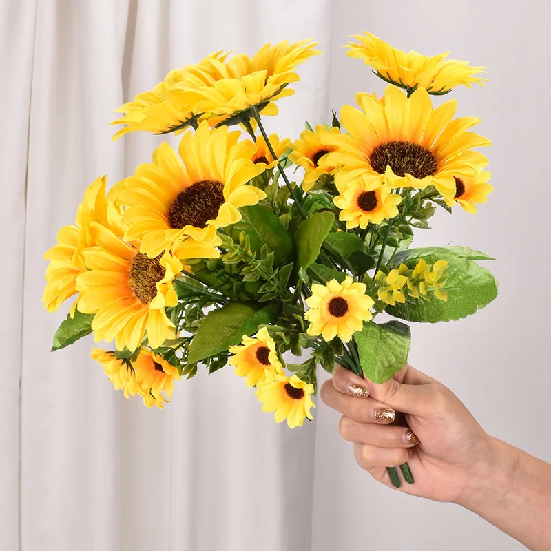 

Simulation Sunflower Home Decoration Plants Bunch Plastic Artificial Silk Flower Party Wedding Christmas