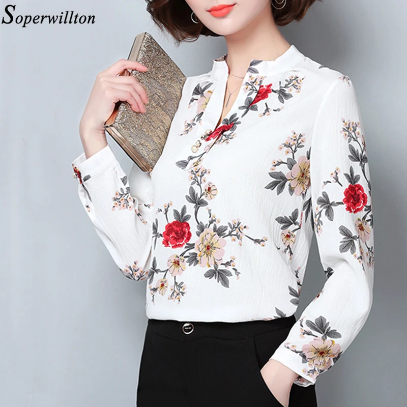 2021 модная шифоновая блузка с принтом женская рубашка длинным рукавом размера