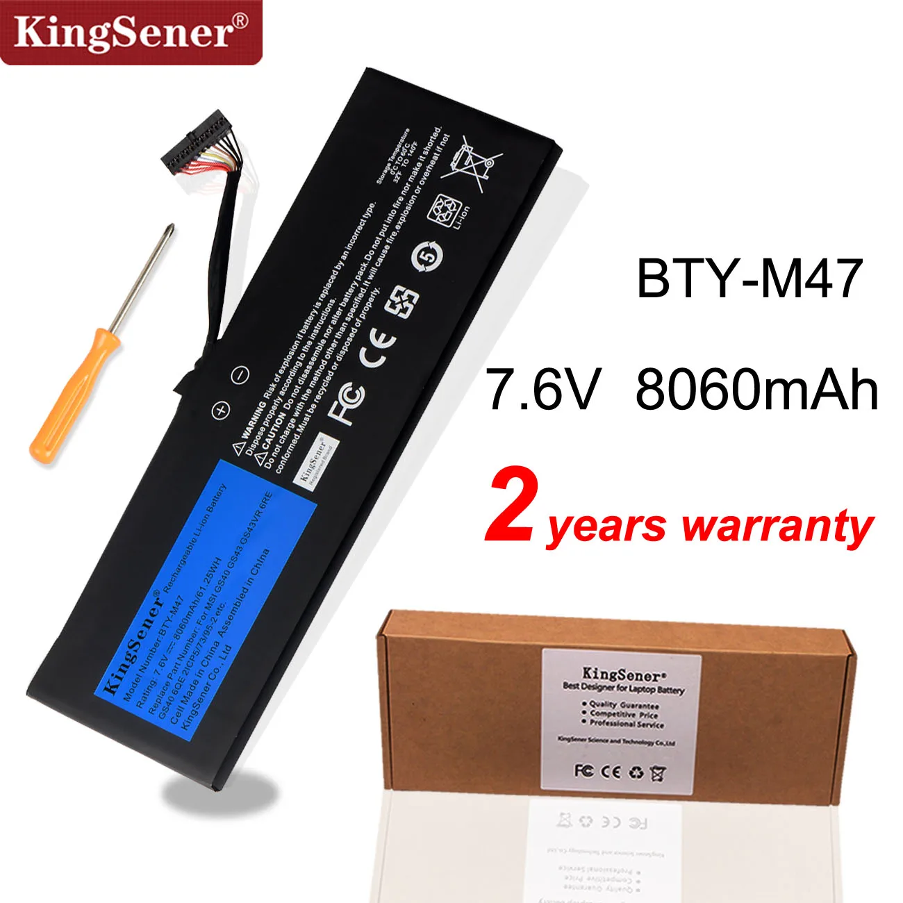 

KingSener BTY-M47 Laptop Battery for MSI GS40 GS43 GS43VR 6RE GS40 6QE 2ICP5/73/95-2 MS-14A3 MS-14A1 7.6V 8060mAh/61.25WH