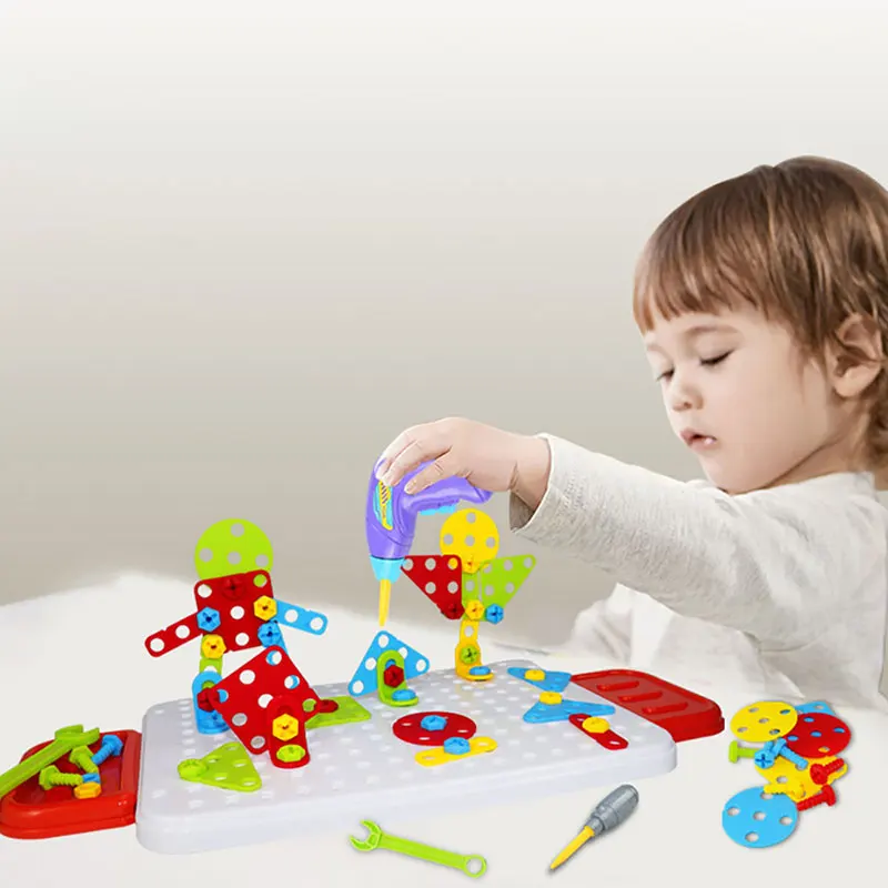 

Children Building Bricks Toys Electric Drilling Screw Set 3D Mosaic Puzzle Toys Kids DIY Educational Disassembly Toy Drill Toy