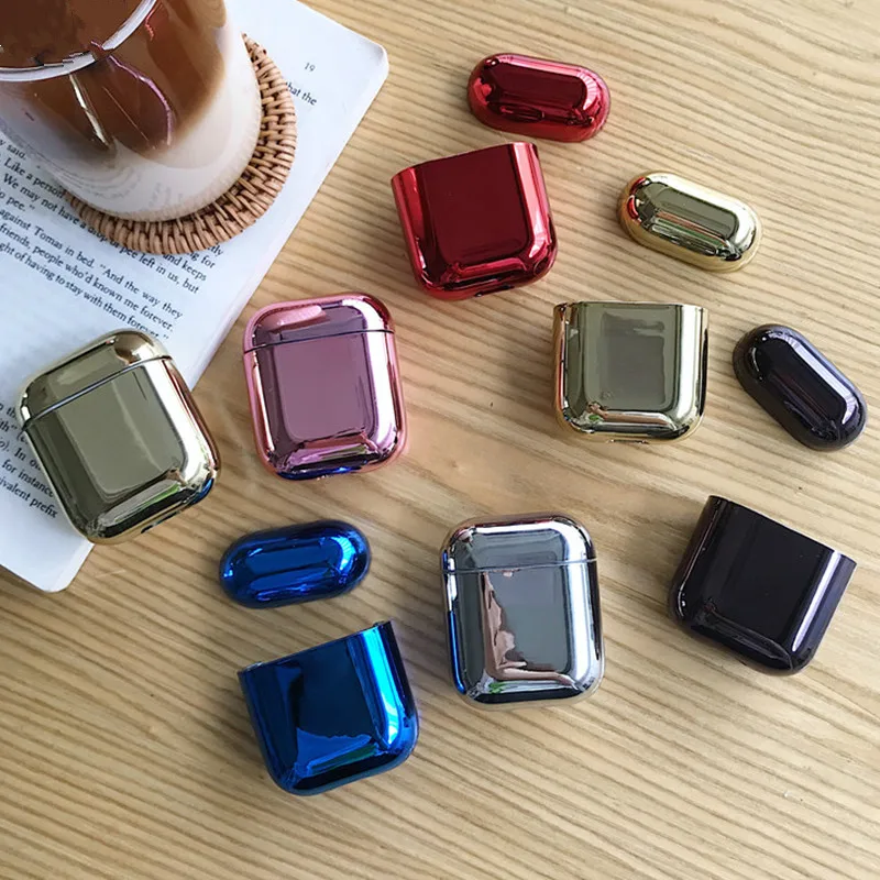 

Luxury Electroplated Hard Shell Earphone Case for Airpods 1 2 Plating Gold Silver Cover For bluetooth earpods case Coque Etui