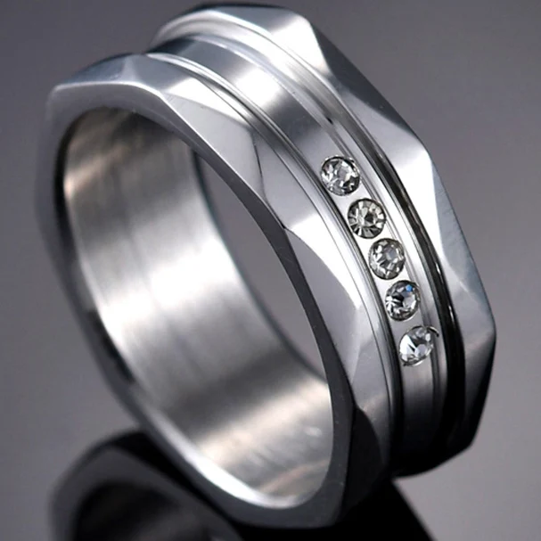 8MM CrystalRing Ювелирные изделия MeMolissa, Ретро стиль, нержавеющая сталь, татуировка дракона, мужское кольцо для мужчин, серебро, черный цвет, широкие кольца в стиле панк - Цвет основного камня: 8MM CrystalRing