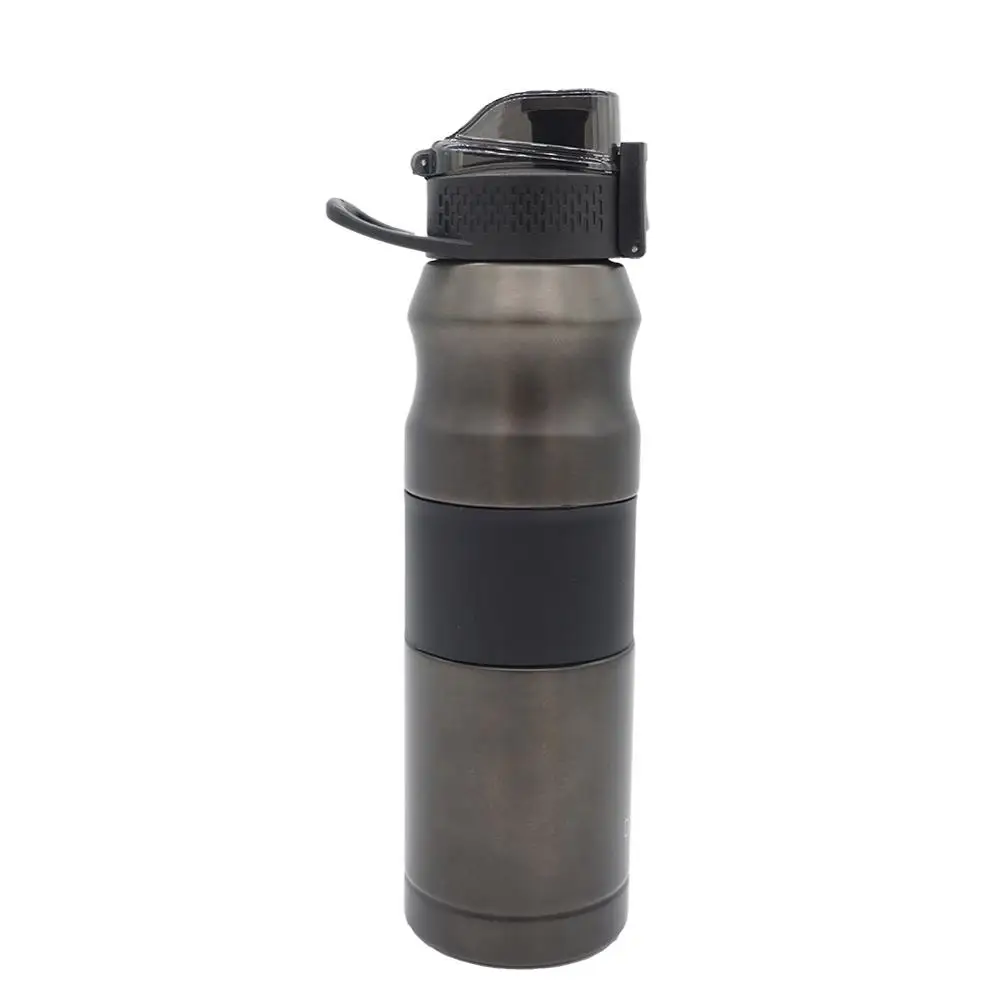 Botella de agua de acero inoxidable aislada, termo deportivo de doble pared 17ozz, con tapa de paja, para exteriores con mano-0