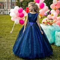 princess blue flower girls dress with bow knot bodice back floor length ball gown formal kids wear for wedding vestidos party