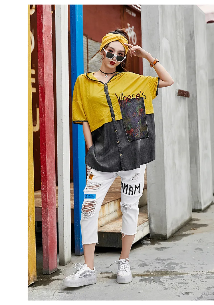 Max LuLu модные роскошные корейские стильные женские повседневные уличные джинсовые топы с капюшоном и блузки винтажные Лоскутные рубашки
