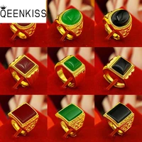 qeenkiss rg521 2021 fine jewelry wholesale fashion man boy birthday wedding gift vintage square oval 24kt gold resizable ring