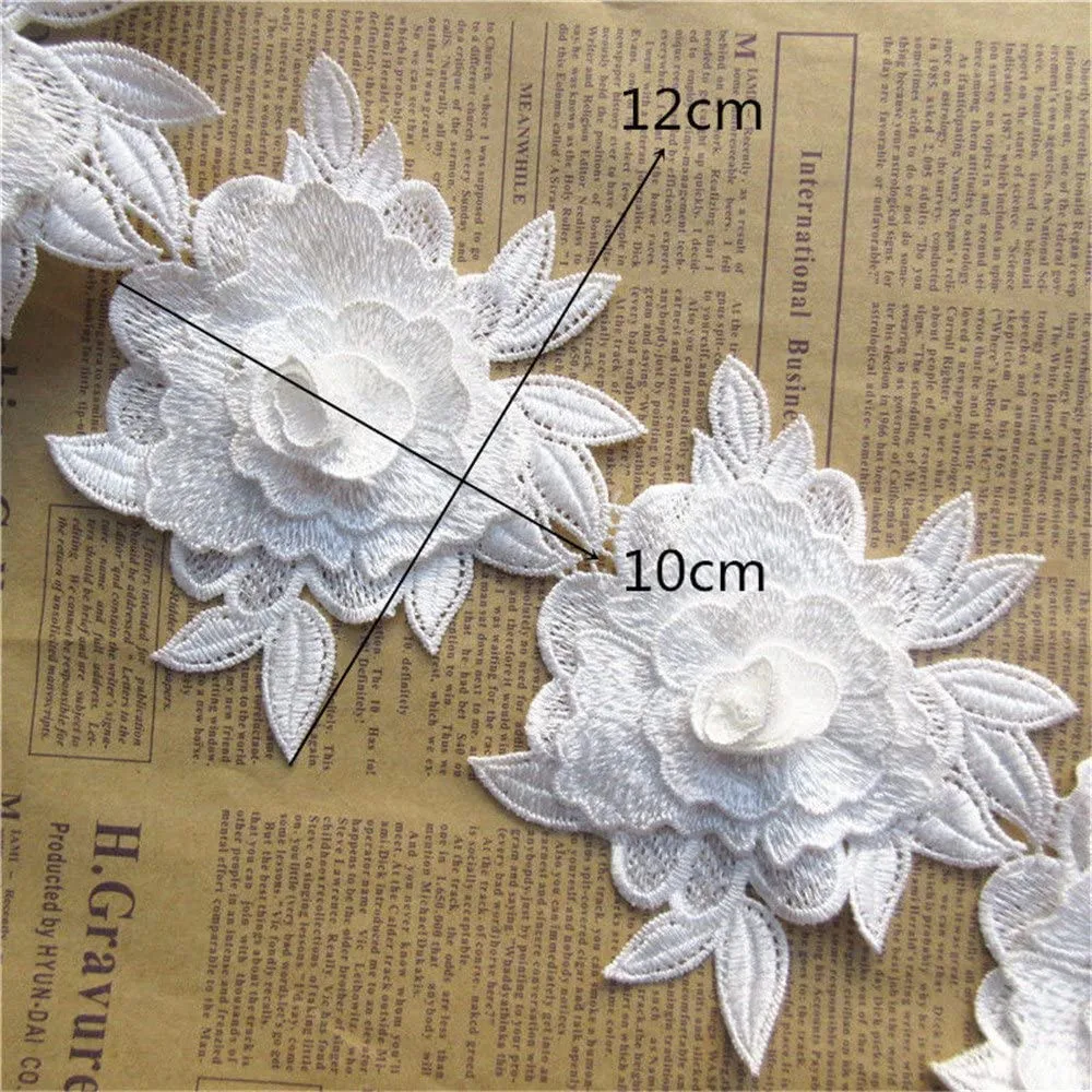 Белая Полиэстеровая 3D Цветочная кружевная отделка по краям 12 см лента с вышивкой