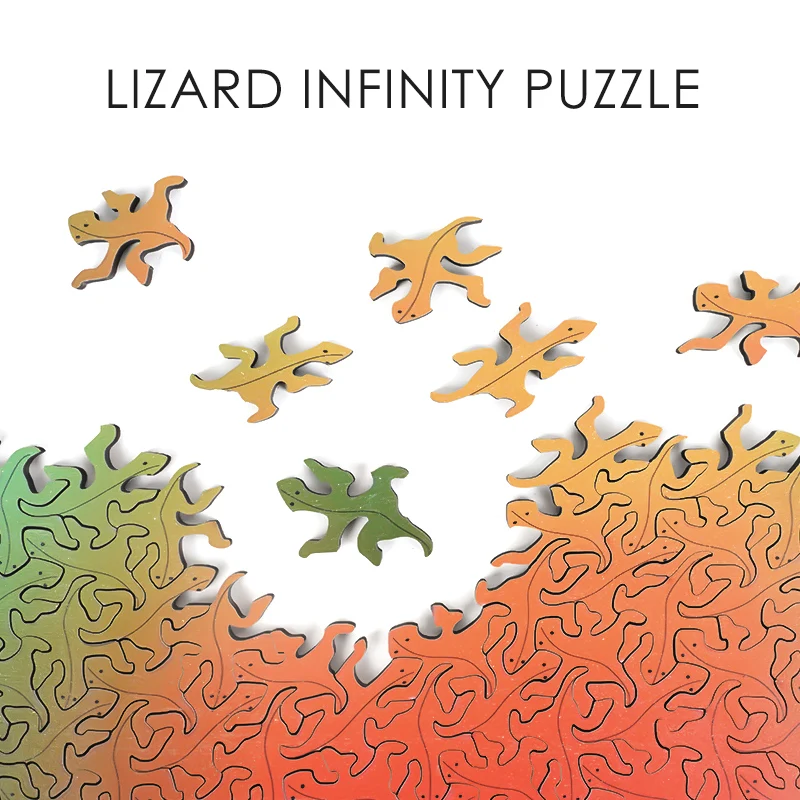 

Gradual change Infinite lizard Wooden Puzzle difficulty Unique Irregular Shape Jigsaw Puzzle For Adults Kids Fidget Toys gift