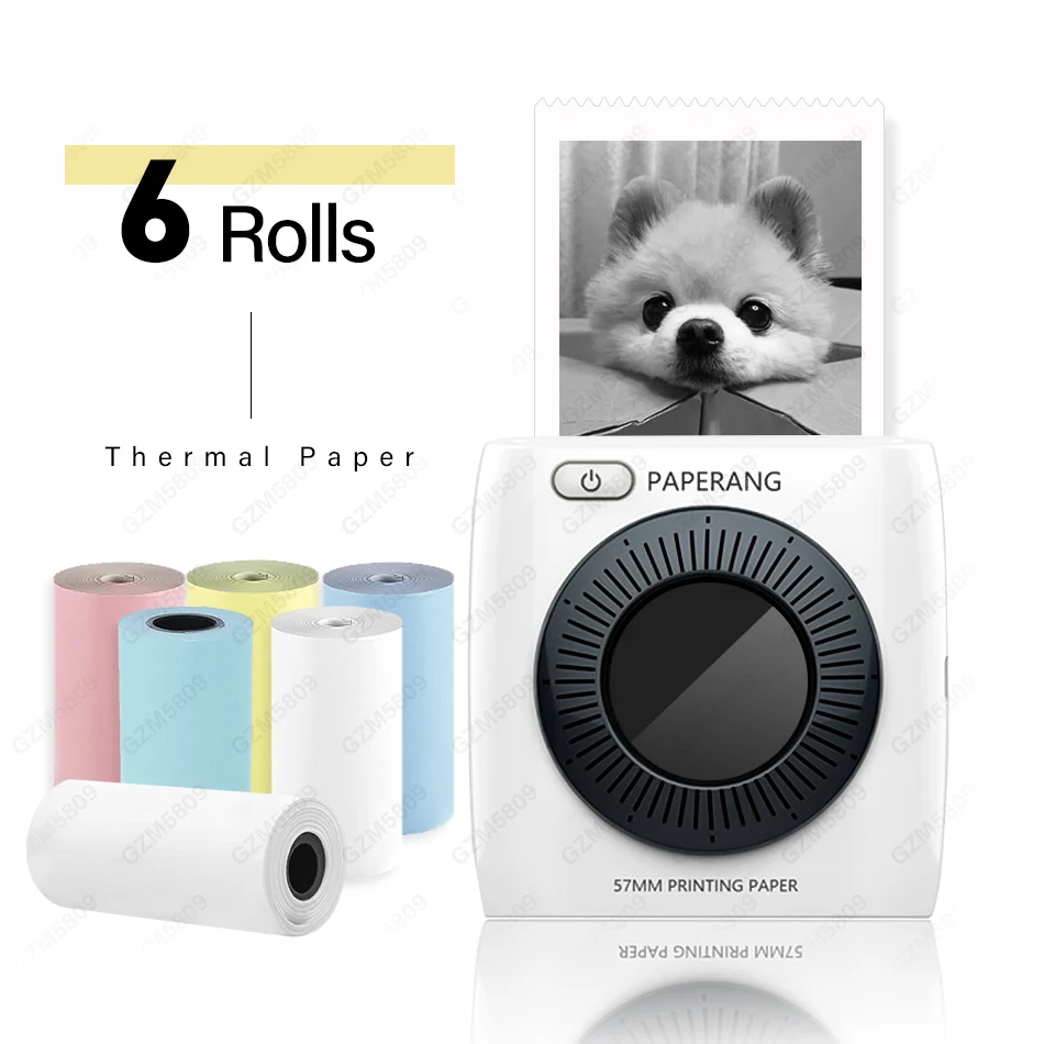 Add 6 Rolls Paper PAPERANG P2 карманный мини 58 мм портативный Bluetooth принтер Телефон фото беспроводное подключение HD термопринтер этикеток 1000 мАч батарея - Цвет: Add 6 Rolls Paper