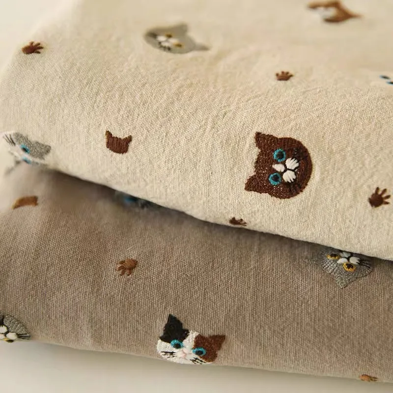 vender 145cm De Largura Japão E Coreia Dos Desenhos Animados Gato Bordado Algodão Linho Tecido Roupas Diy Artesanal Mochila Sofá Travesseiro Tecido