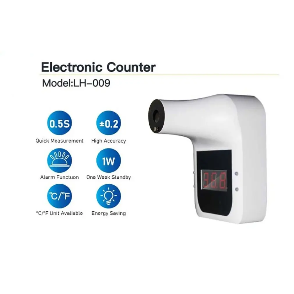 

Wall Mount Thermometer Smart Temperature Sensor Non-Contact Infrared Digital Thermometer Measurement LH-009 with Fever Alarm