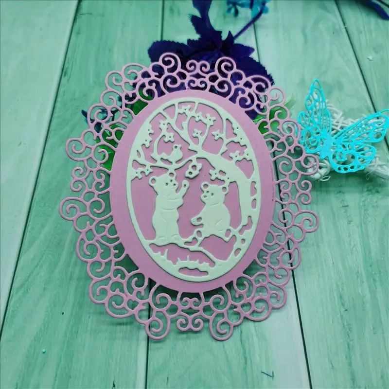 Lace Little Bear greeting Card background Metal cutting Die DIY scrapbook Photo album Paper Decoration Crafts embossing Di | Дом и сад
