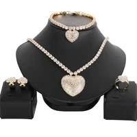 exclusive dubai gold plate jewellery luxury cubic zirconia necklace earring bracelet party jewelry set for women