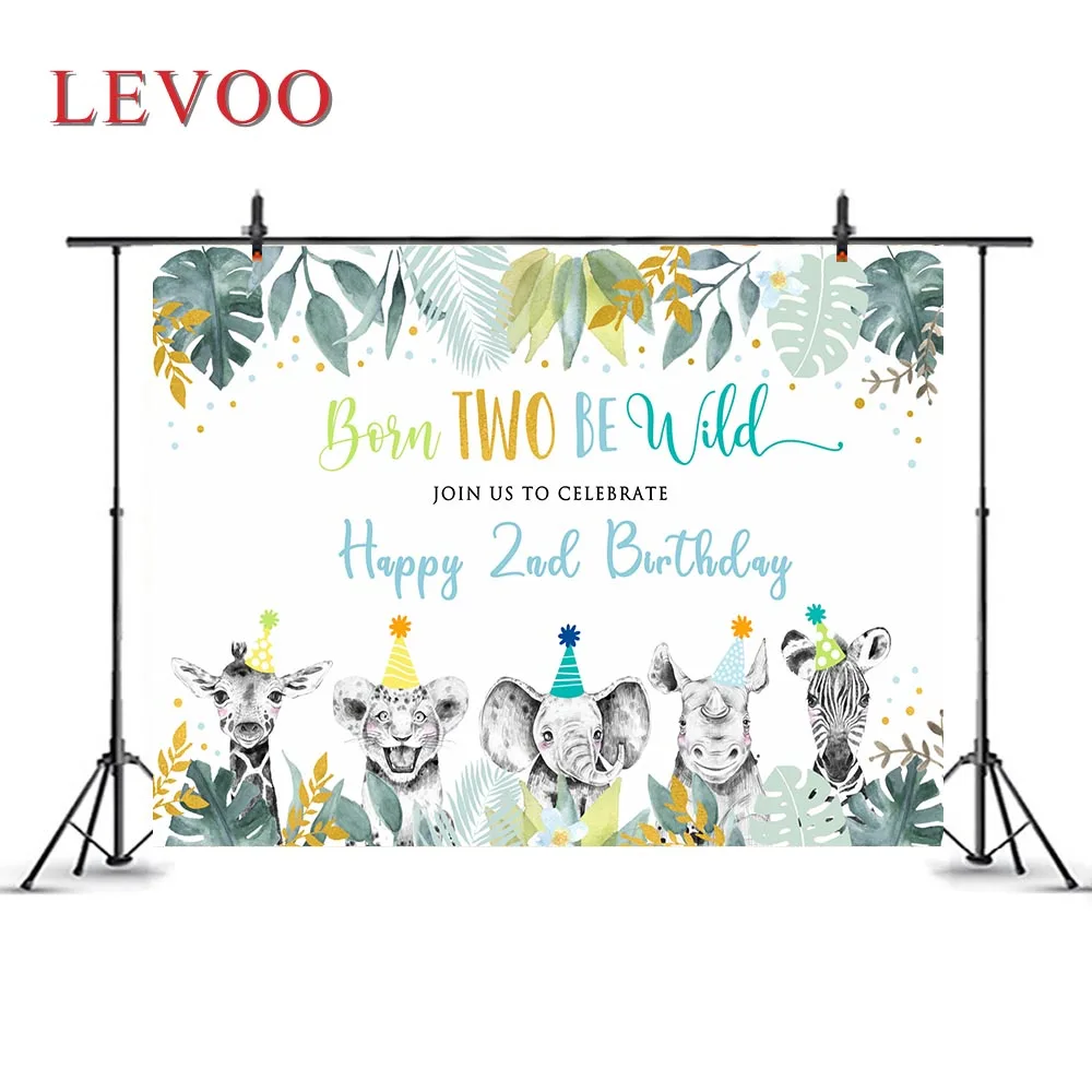 

Levoo Cartoon Animals Theme Backdrop Happy 2nd Birthday Party Decoration Background Banner Props Photophone Photo Zone Polyester