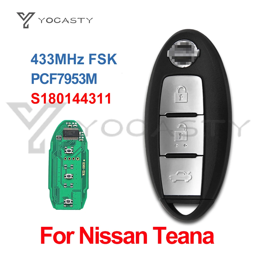 

YOCASTY S180144311 3 Buttons Smart Remote Car Key 433.92Mhz For Nissan Teana 2016 with PCF7953M AES 4A Chip