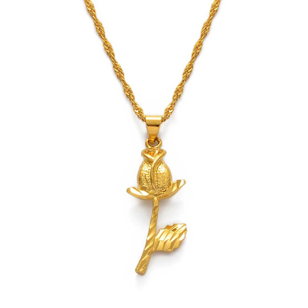 Anniyo Flower Necklaces for Women Gold Color Rose Pendant Jewelry African Arab Womens Girls #022806 | Украшения и аксессуары