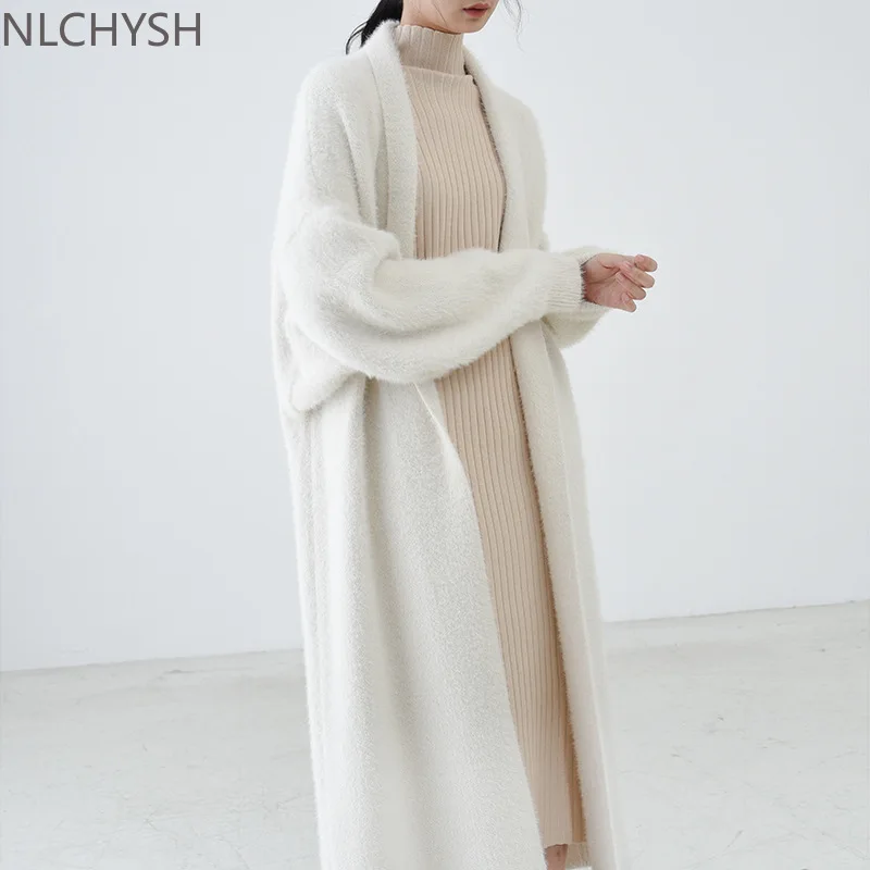 

New 2021 Luxury Faux Mink Velvet women's fall Sweater cardigan coat Bat Sleeve Knitwear Cape Outwear