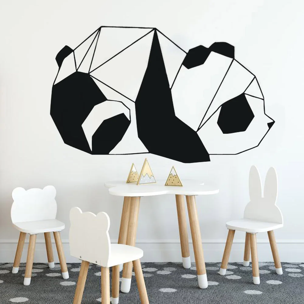Cute Panda Wall Decals Nursery Kids Room Vinyl Sticker Living Geometric Lines Pattern Decor Bedroom Creative C954 | Дом и сад