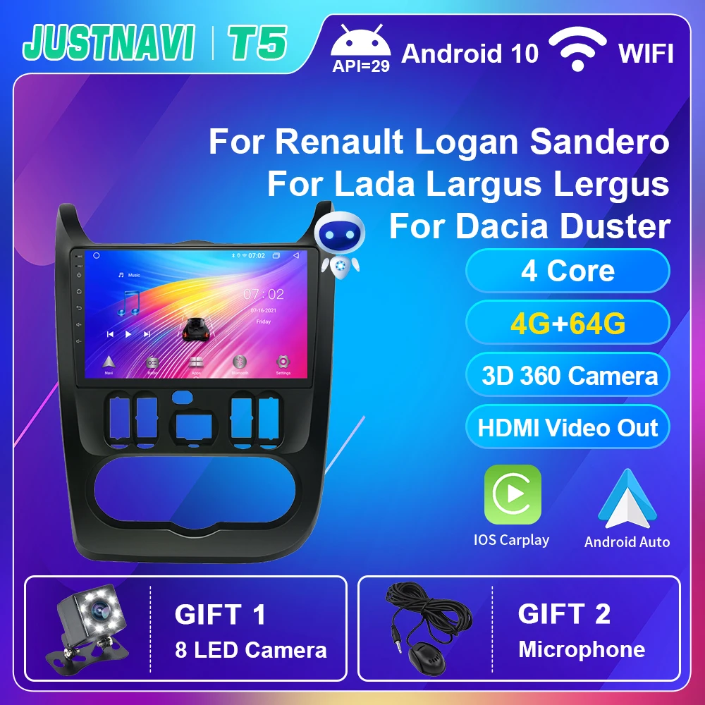 

Car Radio For Renault Logan Sandero 2009-2015 For Lada Largus Lergus 2012-2020 For Dacia Duster 2010-2017 Autoradio Carplay Auto