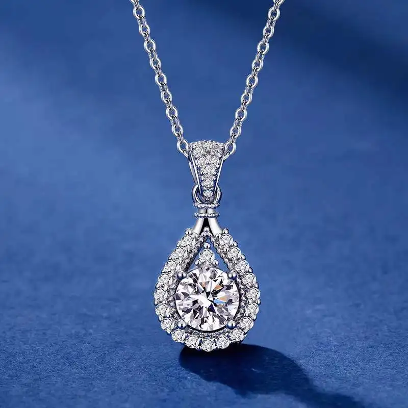 

Trendy 1 Carat D Color Moissanite Water Drop Pendant Necklace White Gold Plated 925 Silver Gra Moissanite Gemstone Necklace Gift