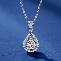 trendy 1 carat d color moissanite water drop pendant necklace white gold plated 925 silver gra moissanite gemstone necklace gift