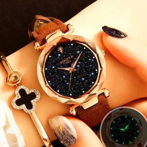 

Женские модные часы 2019, лидер продаж, часы с циферблатом звездного неба, роскошный браслет из розового золота, кварцевые наручные часы для ж...