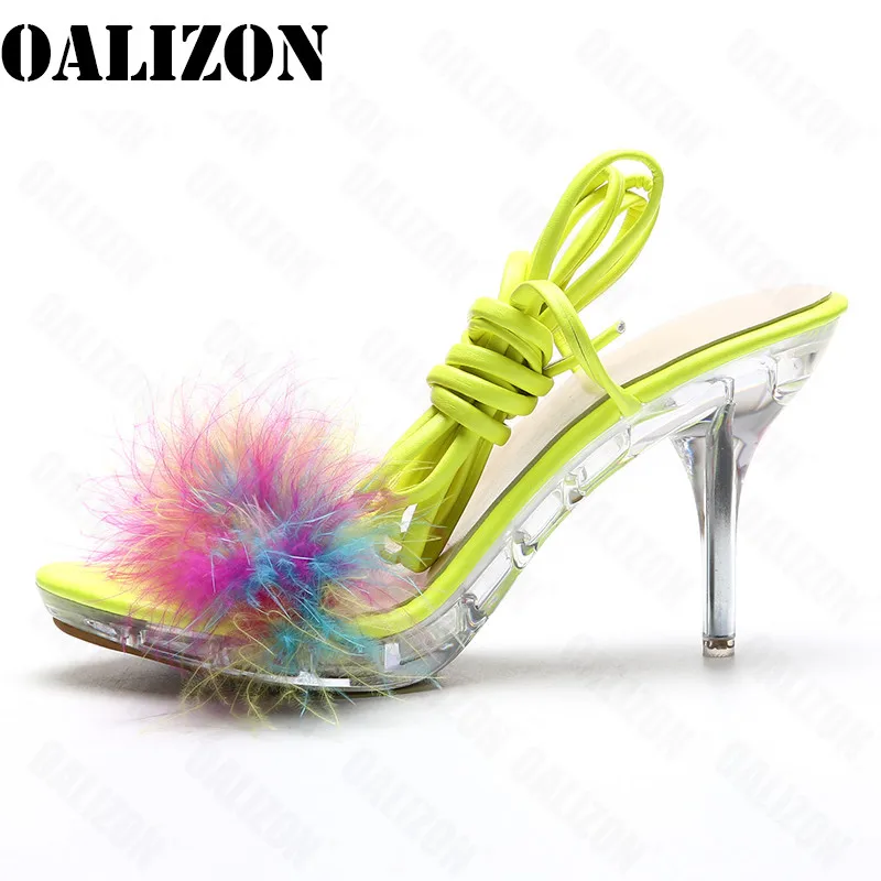 

Luxury Summer Women'sSexy Feather Open Toe Stilettos Sandals High Heels Shoes Woman Fashion Sandals Ankle Lace Up Sandals Shoes