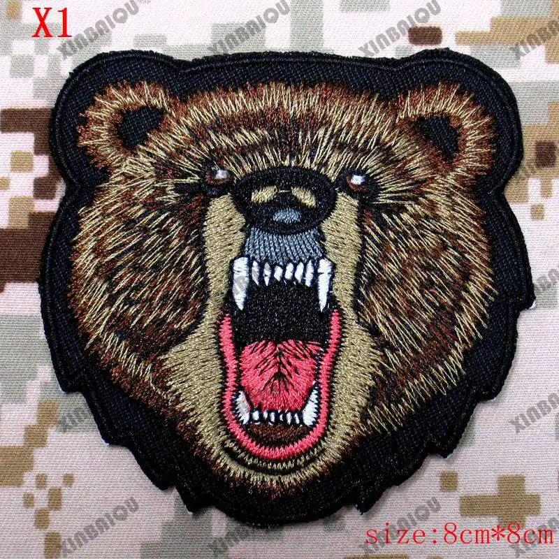 Нашивка с вышивкой животное леопард тигр медведь волк моральный дух военный