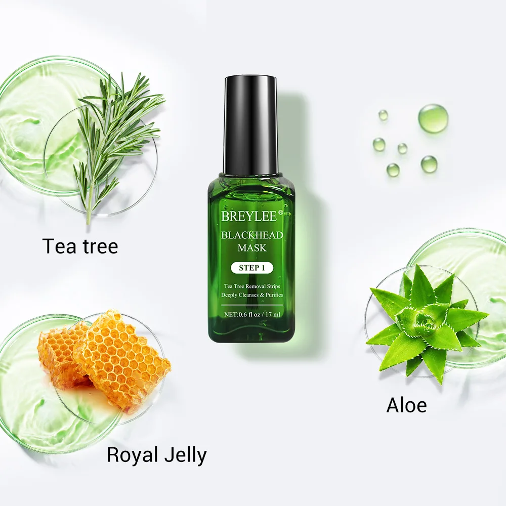 BREYLEE Tea Tree Black Head Nose Membrane Liquid and 100Pc Papers Blackhead Remover Acne Cleansing Peel Off Mud Mask 17ml |