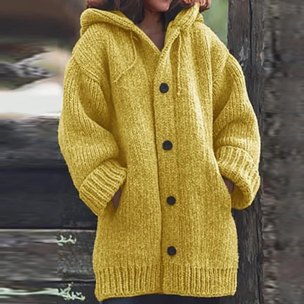 

Women Thick Sweater Coat Warm Knit Outerwear Autumn Winter Long Hooded Cardigan