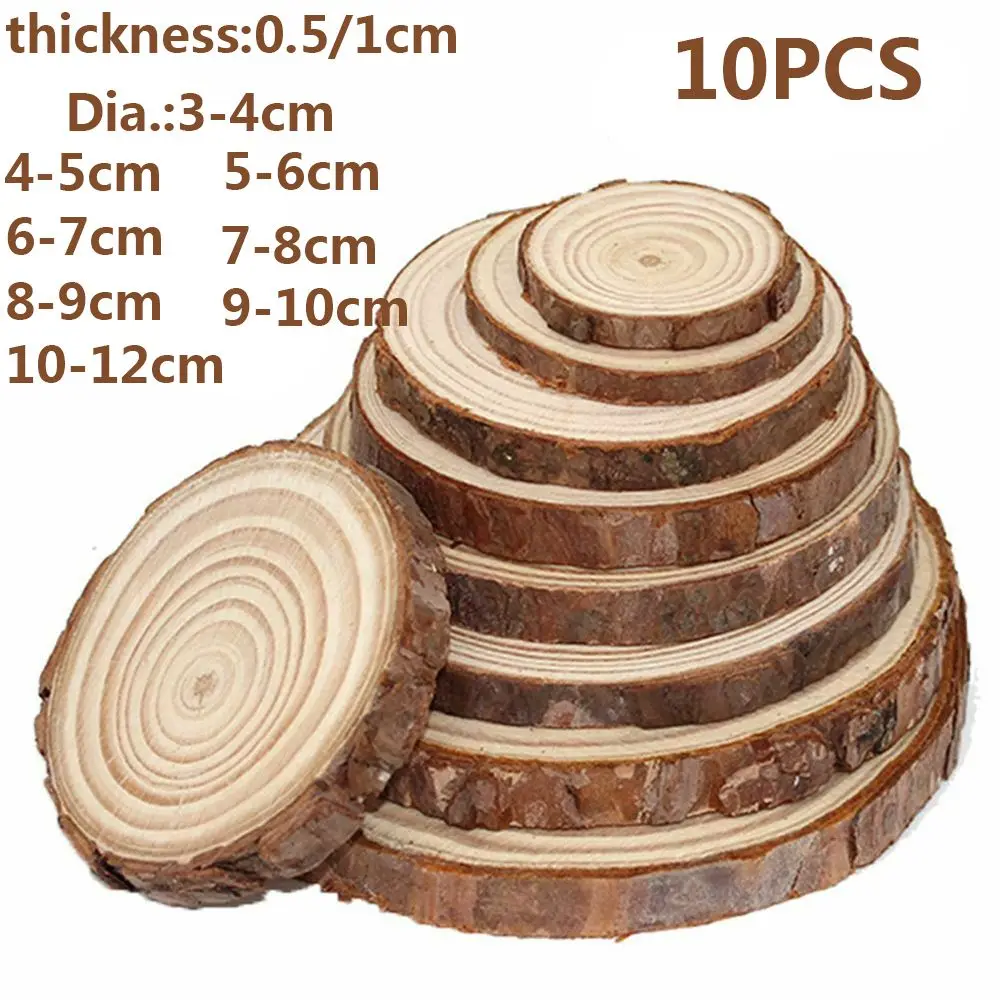 

10Pcs 3-12cm Natural Pine Wood Slices Tree Bark Log DIY Painting Table Craft Decor Rustic Wedding Round Party Supplies