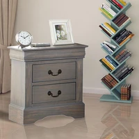 24 Antique Gray Solid Wood Bedside Table Louis Philip III with 2 Drawer muebles de dormitorio Bedroom Furniture USA Warehosue