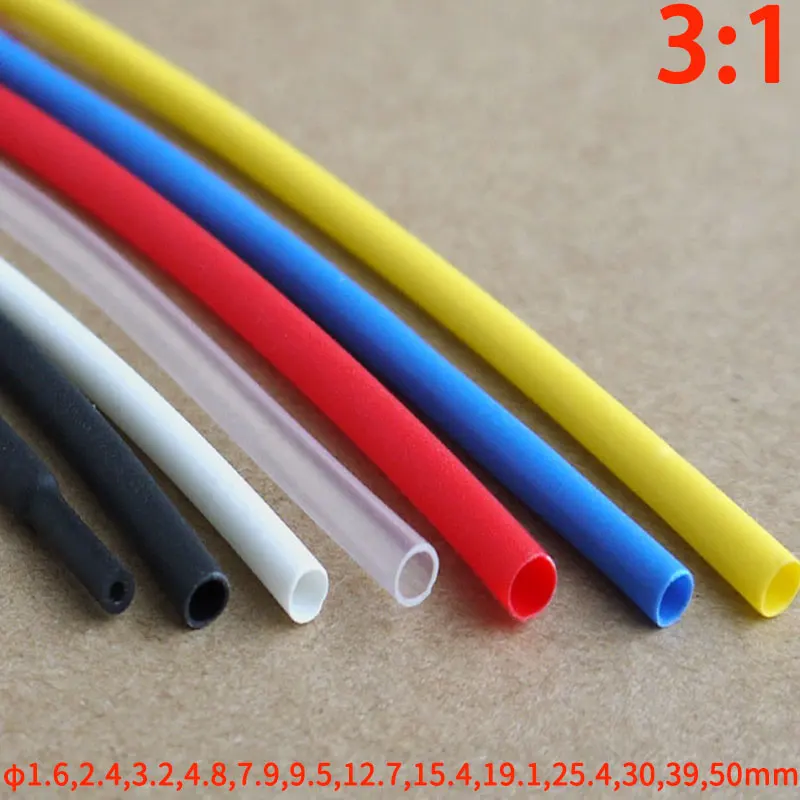 

1M 3:1 Dual Wall Heat Shrink Tube Thick Glue Red 12.7, Blue 4.8, Yellow and Red 3.2mm