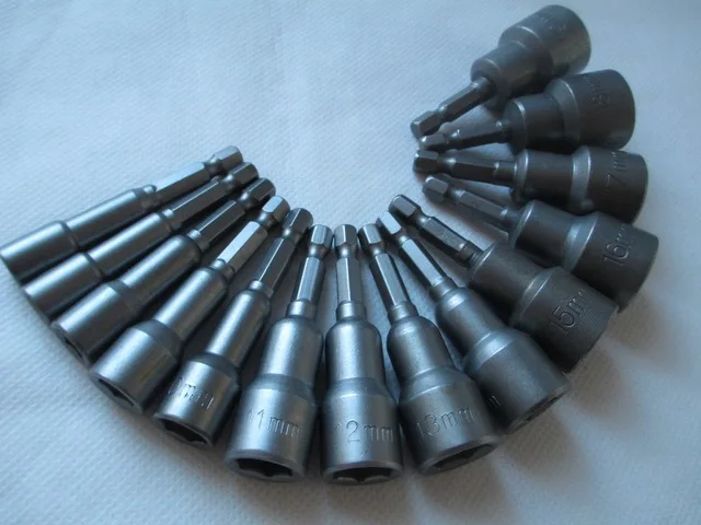 

14pcs 6mm~19mm Professional Magnetic Nut Driver Set Metric Socket 1/4" Hex Shank Impact Drill Bit Adapter For Power Tools