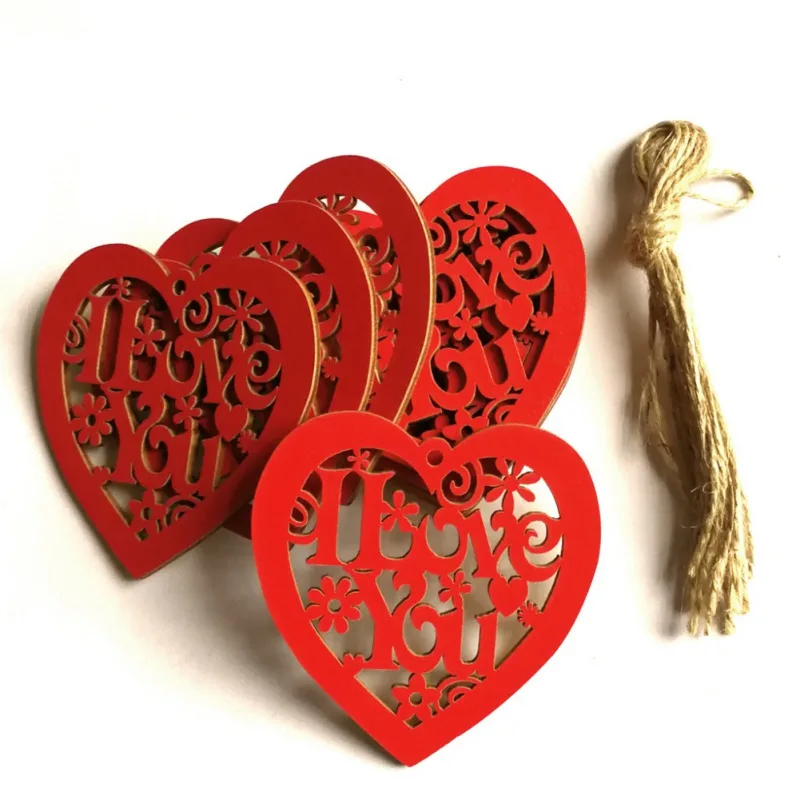 10 шт. красное сердце деревянные украшения выдалбливают I LOVE YOU Висячие