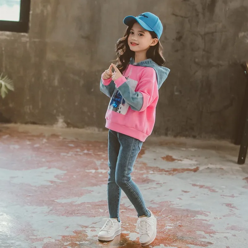 2019 осенний костюм-свитер для девочек спортивный розовый хлопковый топ с