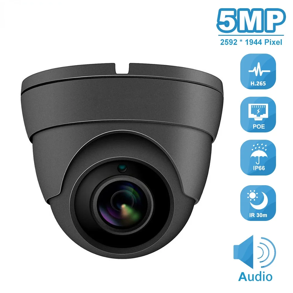 

5MP Mini Dome POE IP Camera Outdoor Security Audio CCTV Video Surveillance IR 30m Hikvision Compatible H.265 ONVIF P2P View
