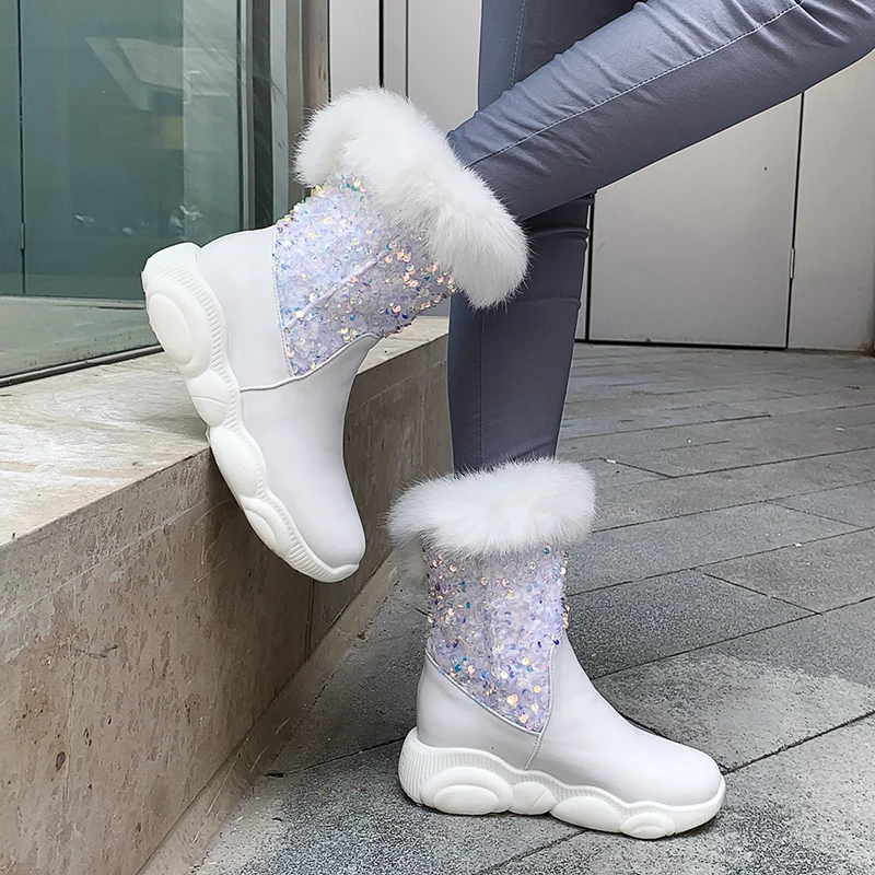 Rimocy/женские белые зимние ботинки женские блестящие ботильоны с меховым
