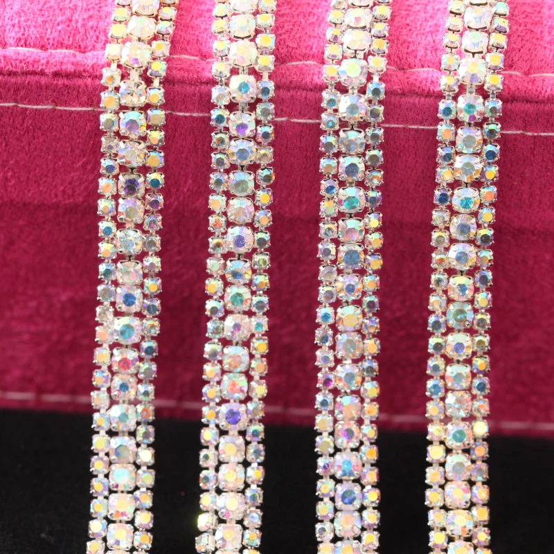 3 ряда 1 ярд стразы Кубок цепи с золотой коготь красочные Стекло Strass Rhinetones обрезки Швейные Ремесло украшения Y2286