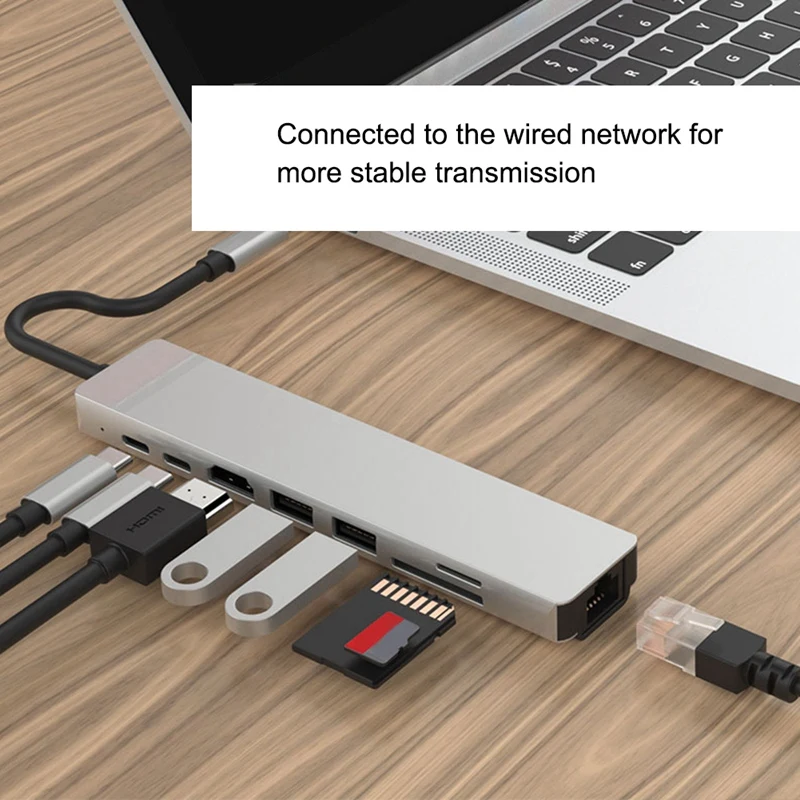 8 в 1 USB 3 0 Высокоскоростные порты Type-C концентратор Usb-C до 4K 30HZ HD ноутбук Rj45 Gigabit Ethernet