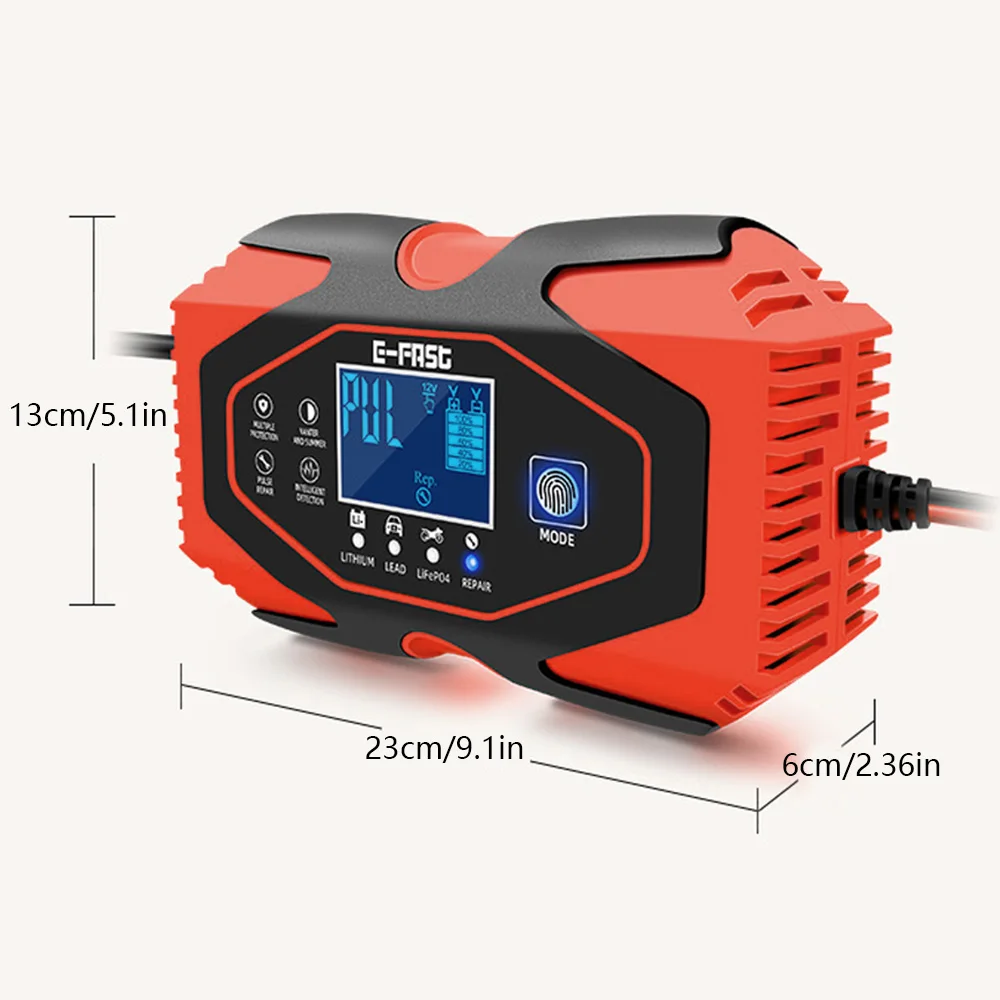 

Car Battery Charger with Digital LCD Display Screen Waterproof Smart Fast Charger Lead Acid Intelligent Battery Maintainer