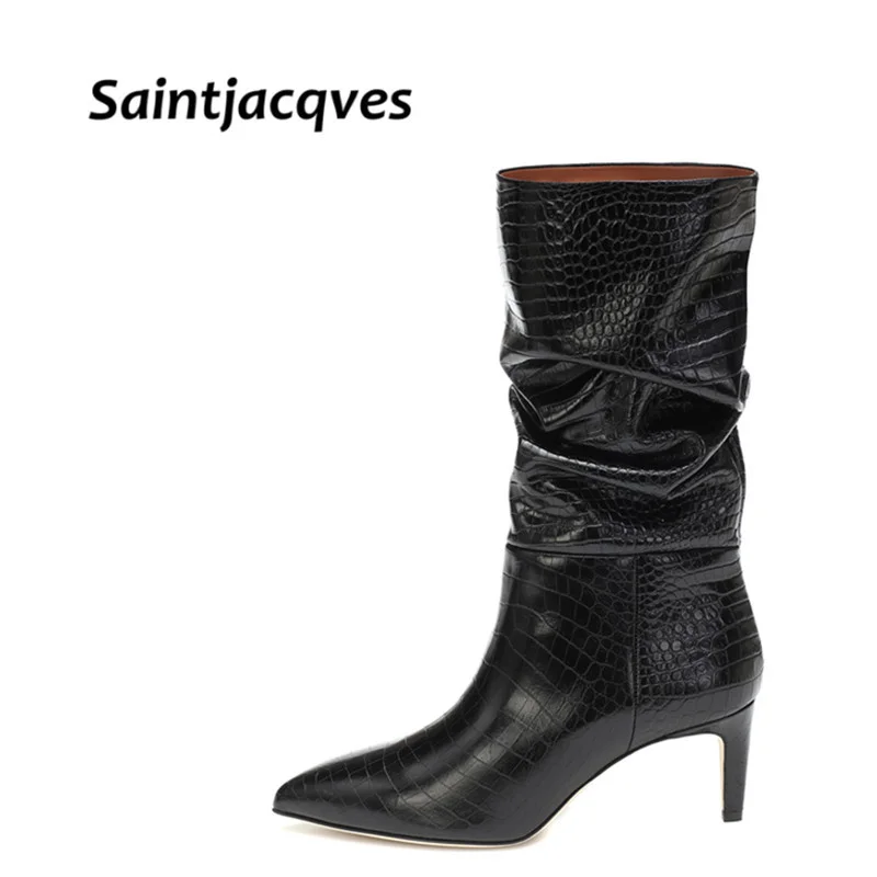 Женские сапоги на каблуке со змеиным принтом размер 35 - 43 цвет в ассортименте