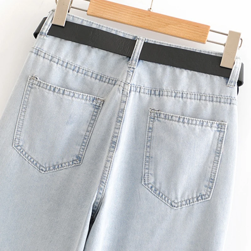 Женские широкие джинсы GOPLUS с высокой талией винтажные светильник-голубые поясом