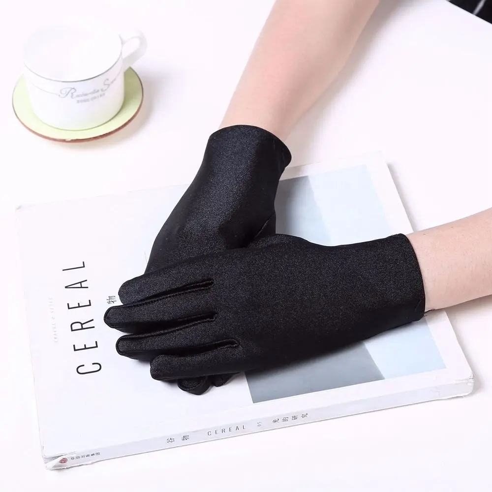 

Pearlescent Pure Color Ladies Sunscreen Gloves Outdoor Driving Sunshade Anti-ultraviolet Etiquette Elasticity Women Gloves