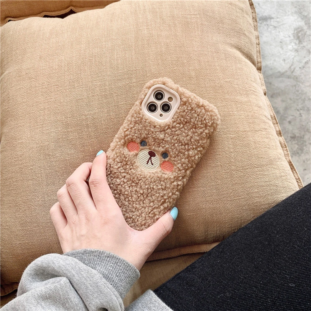 

For Hot IPhone11pro Xs Max Xr 7 8plus Mobile Phone Case Soft Shell Plush Cute Bear Suitable Cover Luxury Lovery Phone Case