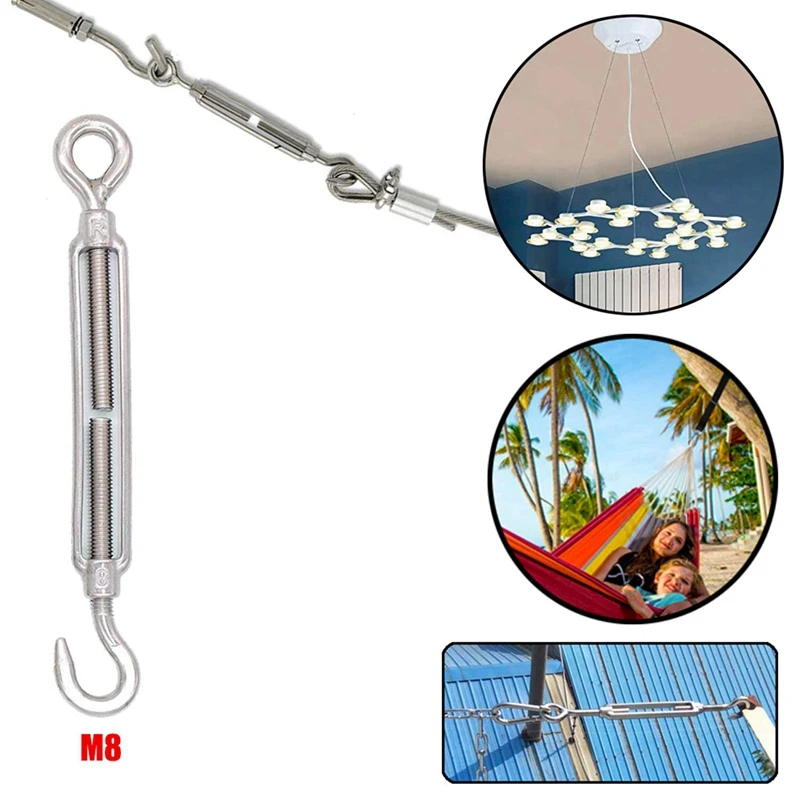 

304 Stainless Steel M8 Hook and Eye Hualan Wire Rope Tension Hualan Wire Rope for Tent Installation 4Pack